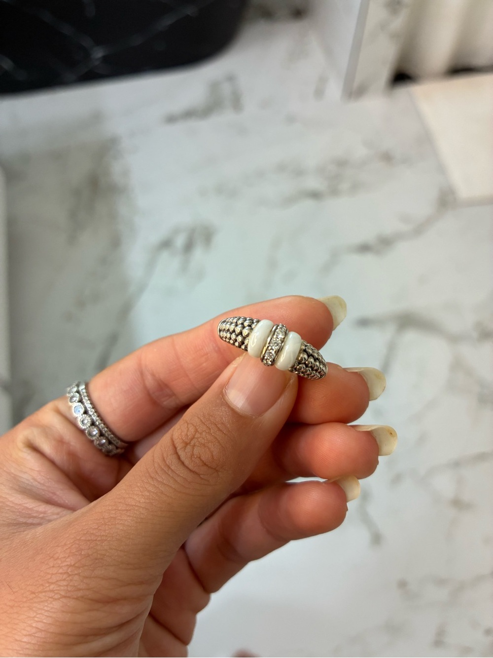 LAGOS white ceramic and caviar diamond ring